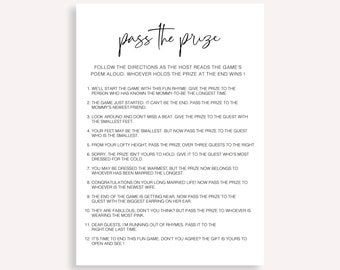 Gender Neutral Baby Shower Game, Pass The Prize Baby Shower Game, Minimalist Pass The Poem Shower Game, Pass The Prize Rhyme Game Idea 10 FG