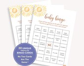 Summer Prefilled Baby Shower Bingo Game, Set Of 30 Bingo Game Cards, Prefilled Baby Shower Bingo Game, 30 Unique Baby Bingo Cards, 60 FM