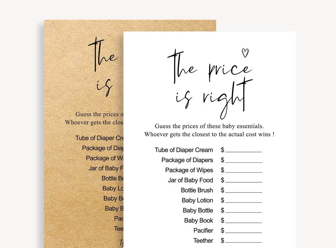 Baby Shower Price Guessing Game Gender Neutral Baby Shower Etsy