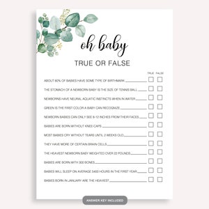 Tarjetas de juego para baby shower de género neutro, idea imprimible para baby shower, juegos minimalistas de verdadero o falso para baby shower, juego Oh Baby True Or False, 40 FM