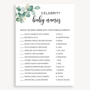 Celebrity Baby Names Baby Shower Game, Celebrity Name Baby Party Games, Baby Shower Game Printable, Editable Baby Shower Template, 20 FM E