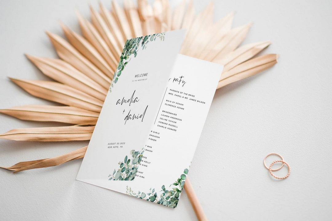 Foldable Wedding Program, Minimalist Folded Wedding Program Printable ...