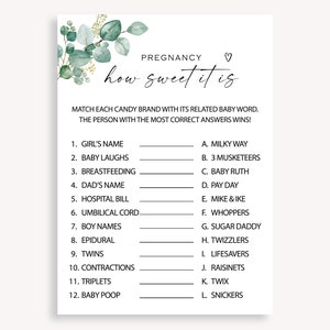 Wie süß es ist, Babypartyspiel, lustiges Schwangerschaft-Spiel, Süßigkeits-Match-Spiel, minimalistisches geschlechtsneutrales Babypartyspiel, 40 FA