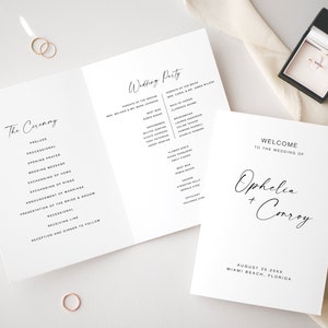 Elegant Folding Wedding Ceremony Program, Wedding Program Booklet, Minimalist Wedding Program Template, Folded Order of Service, WP KA 12