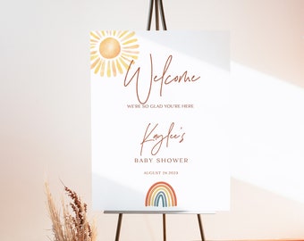 Baby Shower Welcome Sign, Baby Shower Welcome Sign Template, Sun Welcome Sign Poster, Modern Editable Welcome Sign, Gender Neutral, WY KC 06