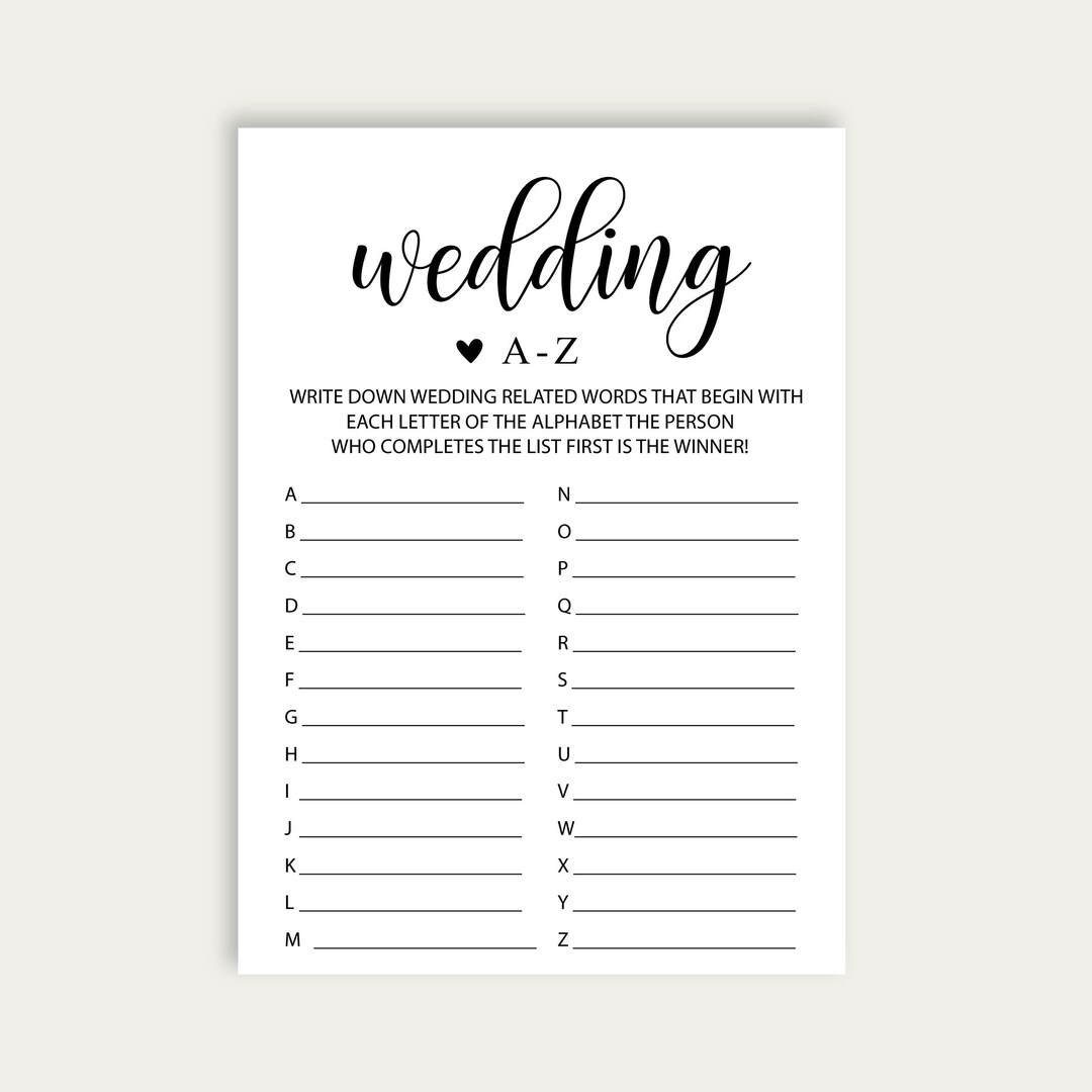 Wedding AZ Bridal Shower Game Wedding Alphabet Bridal Shower Etsy