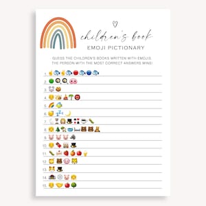 Children&#39;s Book Emoji Pictionary Game, Minimalist Baby Shower Game, Baby Shower Emoji Picture Game, Modern Baby Shower Game, Instant, 70 FM