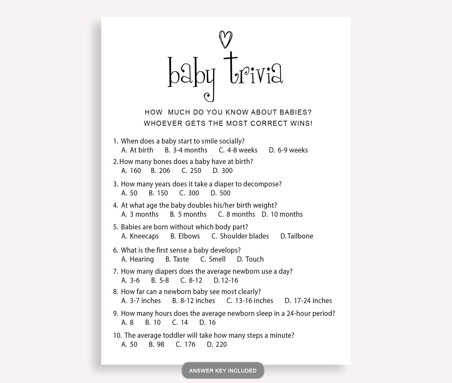Modern Baby Shower Trivia Game Baby Trivia Shower Game Baby Etsy