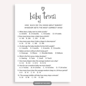 Modern Baby Shower Trivia Game, Baby Trivia Shower Game, Baby Shower Party Activity Cards, Minimalist Gender Neutral Baby Shower, 10 FN