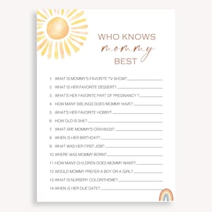 Mommy Questionaire Game, How Well Do You Know Shower Game, Minimalist Baby Shower Game, Who Know&#39;s The Mommy Best Baby Shower Game, 60 FA