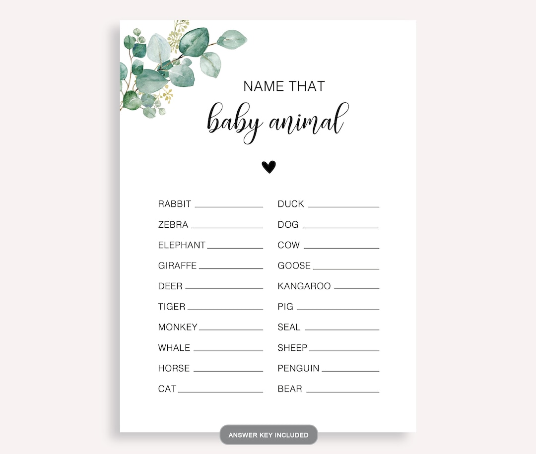 Name That Baby Animal Game, Name That Baby Animal Baby Shower Game ...