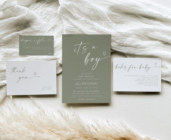 It's A Boy Baby Shower Invitation, Sage Green Baby Shower Invitation Bundle, Boy Baby Shower, Boy Baby Shower Invite, Editable Baby YD KA 23