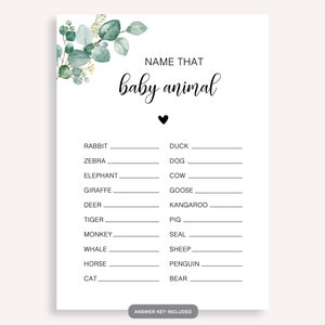 Baby Animal Baby Shower Game, Printable Name That Baby Game, Name The Baby Animal Game, Baby Animal Name Baby Shower Game, Instant, 20 FM