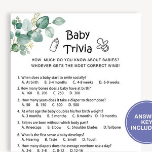 Printable Baby Shower Trivia Baby Shower Questions Game Baby Shower