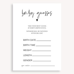Juego minimalista para baby shower, tarjeta minimalista para adivinar el nacimiento del bebé, juego de calendario de fechas de parto, juego de comida para bebé, juego de adivinar el nacimiento del bebé para baby shower, 10 FG