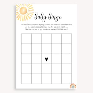 Cartões de jogo exclusivos para impressão, jogo de bingo para abertura de presentes, jogo de bingo em branco para chá de bebê, jogos de chá de bebê neutros para o verão, 60 FM