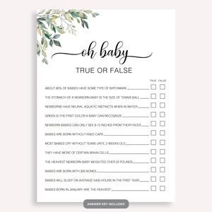 Boho Oh Baby True Or False Game, Modern Baby Shower Trivia Game, Instant Download Baby Game, Bohemian True Or False Baby Shower Game, 50 FM