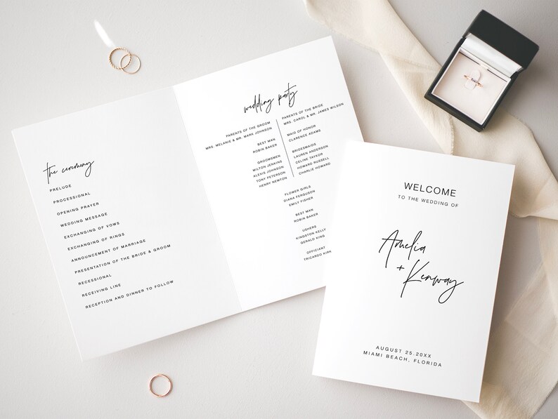 Folded Order of Service, Wedding Program Booklet, Minimalist Wedding ...