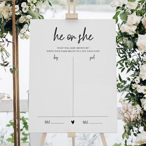 Gender Guess Board Sign, He Or She Gender Reveal, He Or She What Will Baby Be Sign, Minimalist Baby Shower, Gender Reveal Party, YS BF 214