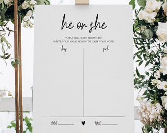 Gender Guess Board Sign, He Or She Gender Reveal, He Or She What Will Baby Be Sign, Minimalist Baby Shower, Gender Reveal Party, YS BF 214