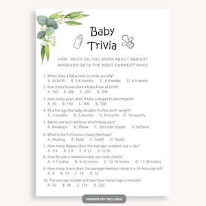 Printable Baby Shower Trivia Baby Shower Questions Game Baby - Etsy