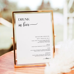 Alcohol Drinks Menu, Minimalist Wedding Bar Menu, Editable Wedding Bar Menu Sign, Wedding Drink Sign, Minimalist Bar Menu Sign, RS KM 150