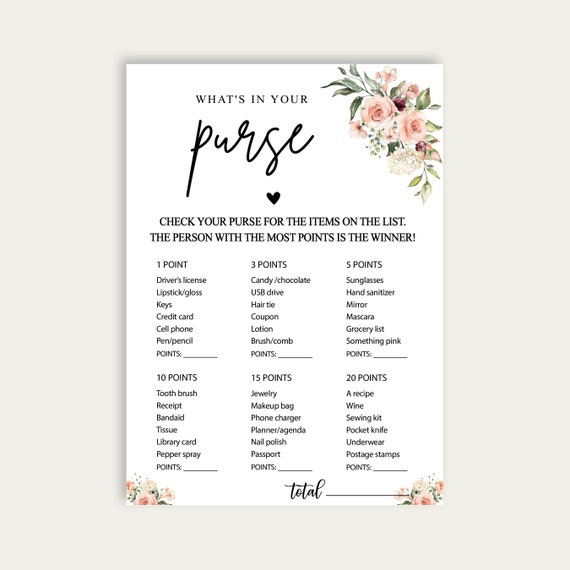 Whats in Your Purse Instant Download Game Digital Printable - Etsy
