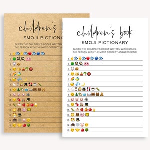 Gioco Pictionary Emoji per bambini, gioco minimalista per baby shower, gioco con immagini Emoji per baby shower, gioco moderno per baby shower, istantaneo, 10 FG
