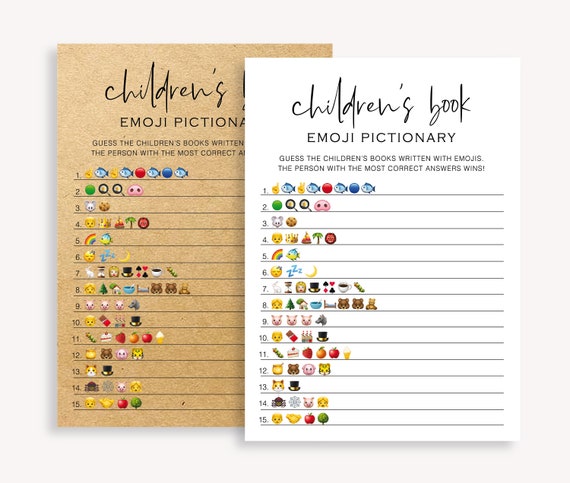 Children's Book Emoji Pictionary Game, Minimalist Baby Shower Game, Baby Shower Emoji Picture Game, Modern Baby Shower Game, Instant, 10 FG