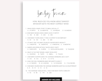 Minimalist Trivia Baby Shower Game, Baby Shower Trivia Game, Baby Trivia Shower Game, Baby Shower Party, Modern Gender Neutral Game, 10 FG