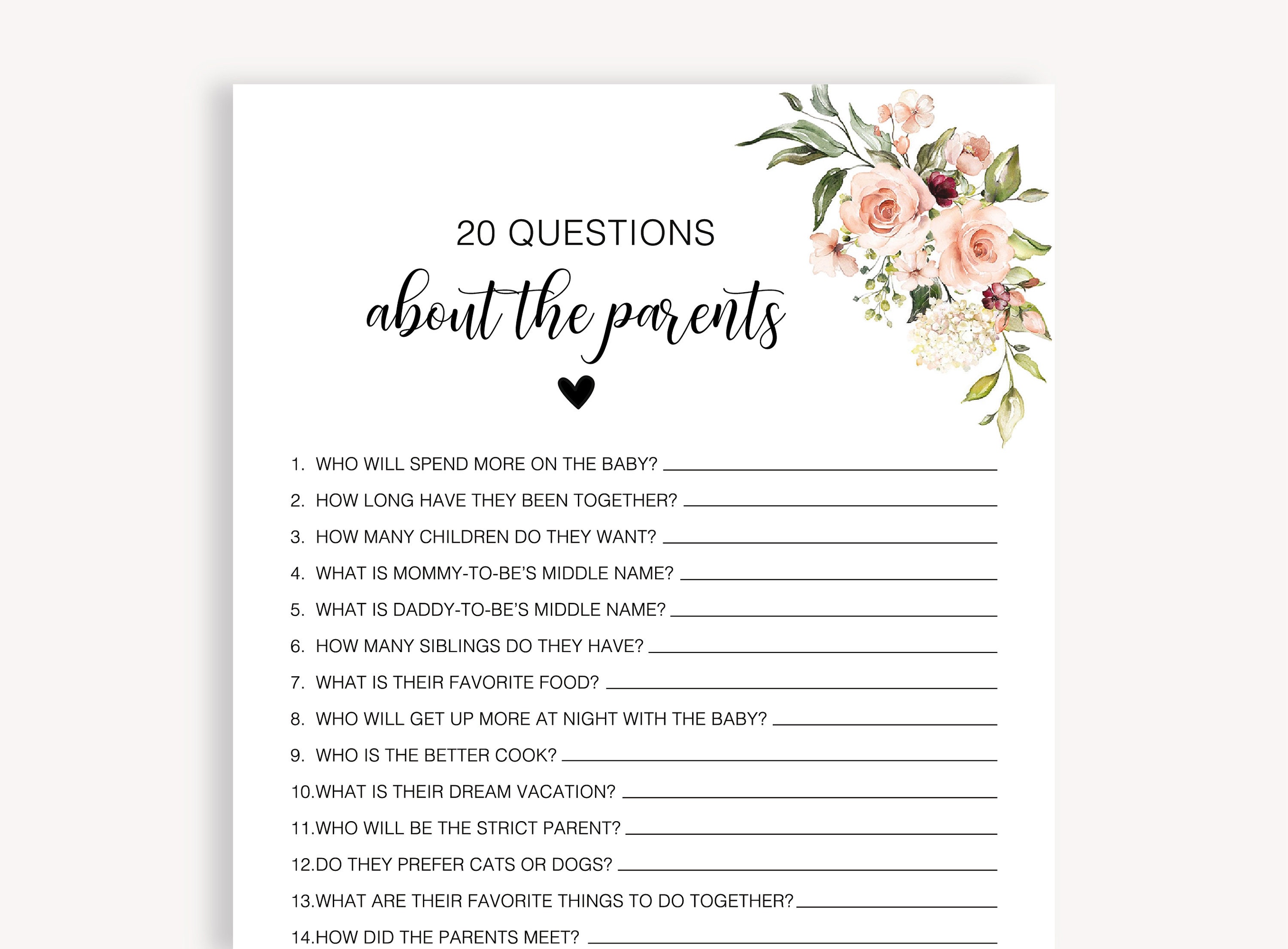 20 Questions about the Parents Baby Shower game | Zazzle