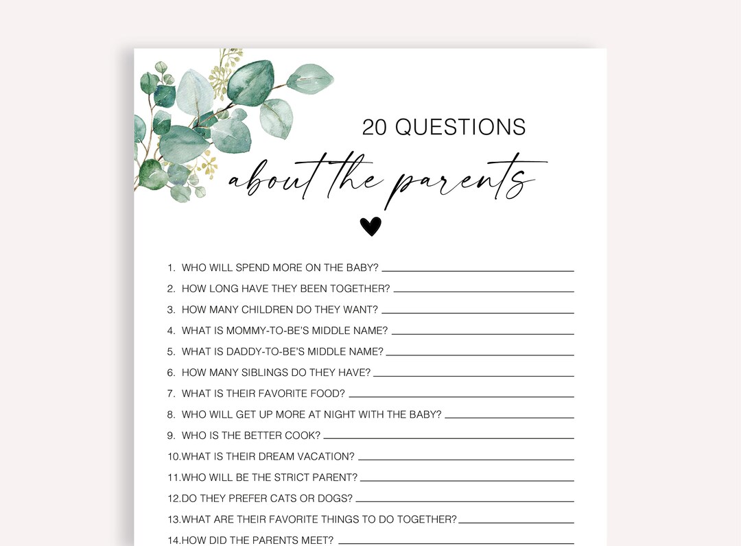 Baby Shower Quiz Game Twenty Questions About the Parents Baby Etsy