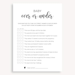 Over or Under Baby Shower Game, Modern Baby Shower, Gender Neutral, Printable Minimalist Baby Shower Game, Over Or Under Trivia Game, 10 FM