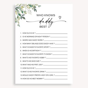 Minimalist Baby Shower Game, Personalize Question Game, How Well Do You Know Shower Game, Instant Download, Who Knows Daddy Best Game, 50 FA