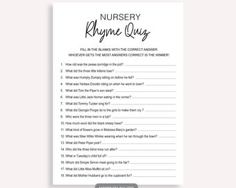 Nursery Rhyme Quiz Baby Shower Game, Nursery Rhymes Game, Fun Baby Shower Activity, Baby Shower Game Ideas, Icebreaker Baby Shower, 10 FF