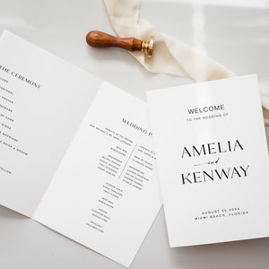 Folded Order of Service, Wedding Program Booklet, Elegant Folding Wedding Ceremony Program, Minimalist Wedding Program Template, WP KZ 10