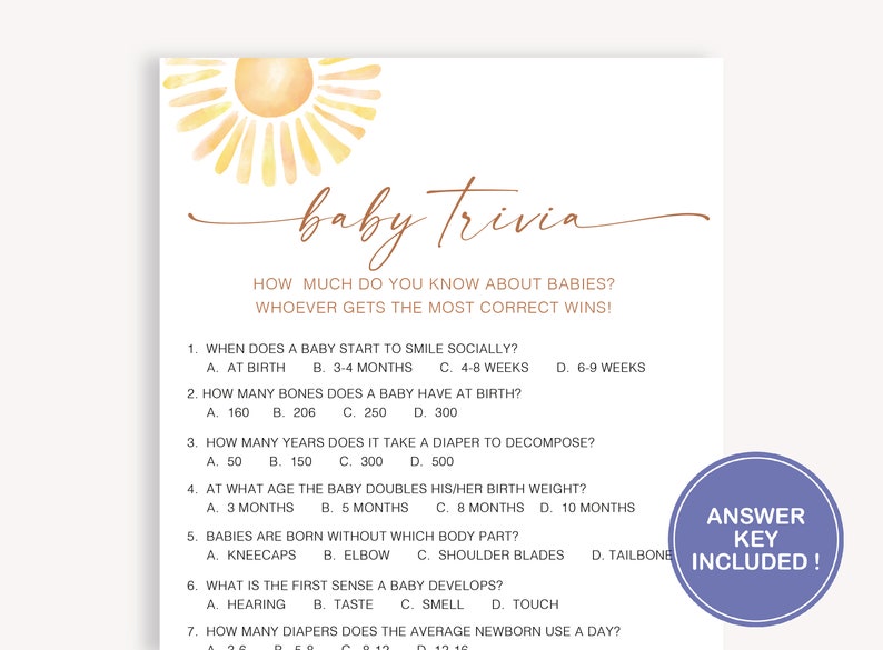 Baby Trivia Shower Game, Baby Shower Party, Modern Gender Neutral Game ...