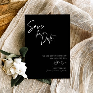 Schwarze Save the Date-Vorlage, druckbare Save the Date-Karte, Save the Day-Einladungen, minimalistische Save the Date, Boho Save The Date, STD KE 24