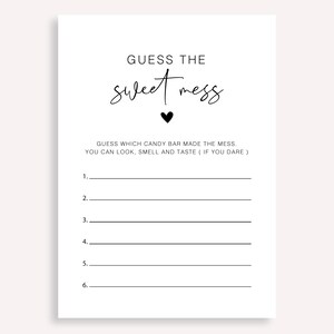 Minimalist Candy Bar Game, Baby Shower Dirty Diaper Game, Instant Download Guess The Sweet Mess Guess The Sweet Mess Baby Shower Game, 10 FG