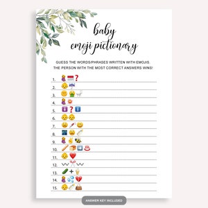 Jogo de Emoji de Chá de Bebê Instantâneo, Cartões de Emoji de Chá de Bebê para Imprimir, Jogo de Imagens de Emoji Minimalista, Jogo de Chá de Bebê Moderno, 50 FM