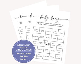 50 cartelle bingo uniche, gioco bingo baby shower, 50 cartelle bingo baby shower pre-compilate, cartelle bingo baby pre-compilate, regalo bingo baby, 10 FA