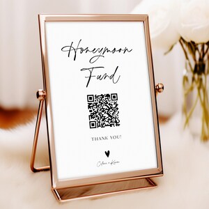 Wedding Honeymoon Fund Sign, Honeymoon QR Code Sign, Venmo Honeymoon Wish Fund Sign, Editable Wedding Cash Gift Template, Qr Code, RS KG 159
