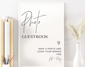 Wedding Photo Guest book Sign, Editable Photo Guestbook Sign, Leave A Photo Snap It Shake It Signage Photo Guestbook Sign Template, RS KC 81