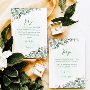 Plantilla de tarjeta de agradecimiento por la configuración de la mesa, tarjeta plana de agradecimiento verde, carta de agradecimiento para el menú de bodas, carta de agradecimiento moderna, configuración de la mesa TY KC 06