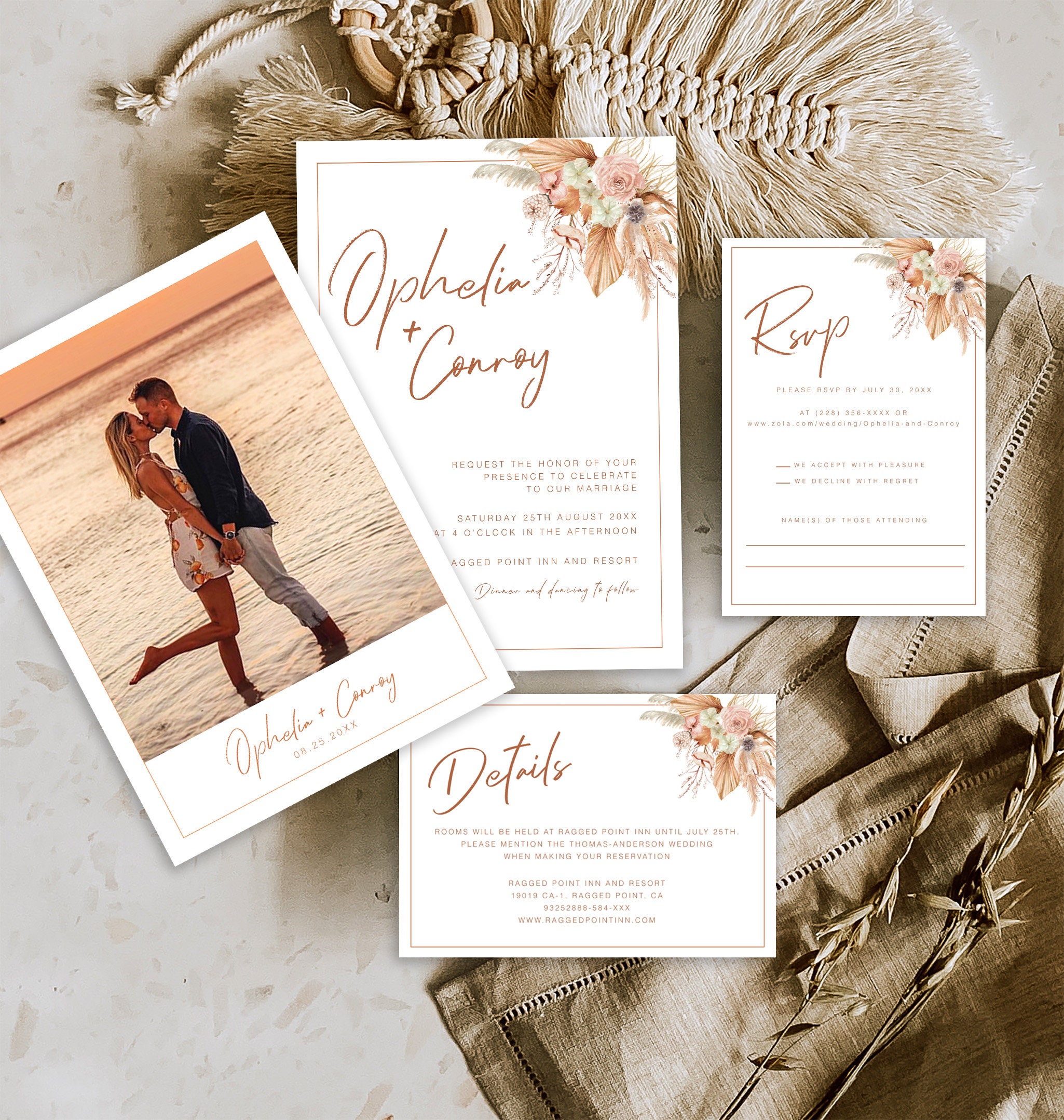 Terra Cotta Wedding Invitation, Rsvp Detail Card, Photo Wedding Terra Cotta Wedding Invitation, Rsvp Detail Card, Photo Wedding