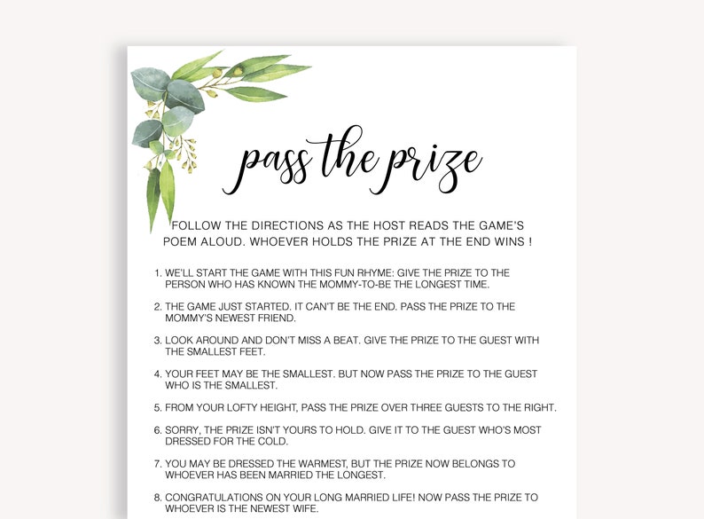 Pass the Prize Game Printable Baby Shower Games Pass the - Etsy