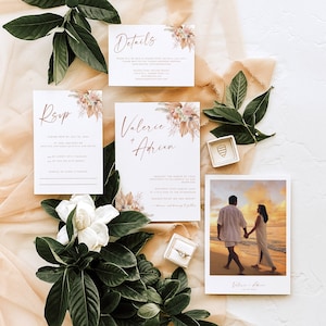 Modern Wedding Invitation Suite, Boho Wedding Invite, Rsvp Detail Card, Photo Wedding Invitation Set, Instant Editable Template, NV KA 05 S