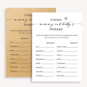 Who Can Finish Mommy&#39;s Daddy&#39;s Phrase, Finish Mom&#39;s Dad&#39;s Phrase Game, Baby Shower Game, Can You Finish Mommy And Daddy&#39;s Phrase Game, 10 FA