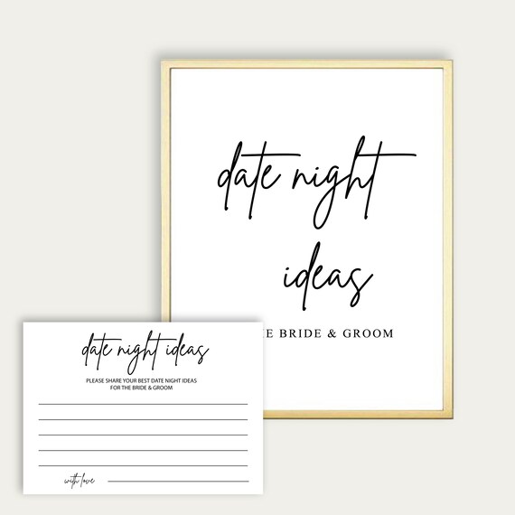 Date Night Idea Sign & Cards Set - Minimalist Bridal Shower Game & Decor, Includes 1 Sign & 50 Cards