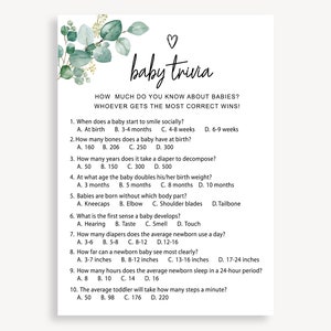Printable Baby Trivia Game, Instant Download Baby Shower Games, Classic Baby Trivia Game, Baby Shower Game, Gender Neutral Trivia, 20 FF